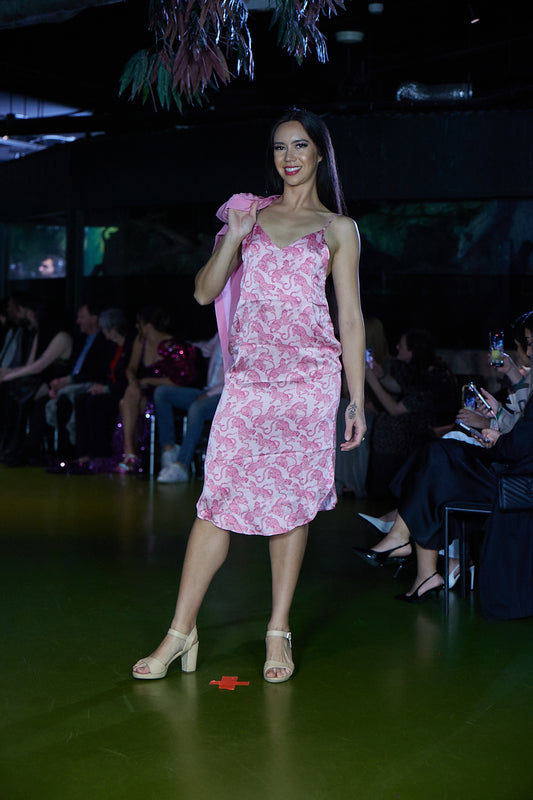 XO by Kali Blush Panther Mulberry Silk Slip Dress